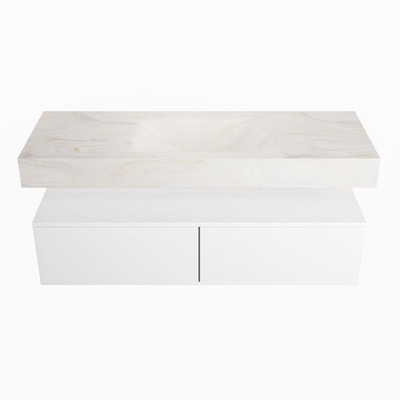 Mondiaz ALAN-DLUX Ensemble de meuble - 130cm - meuble Talc mat - 2 tiroirs - Lavabo Cloud Ostra suspendu - vasque Centre - 0 trous de robinet