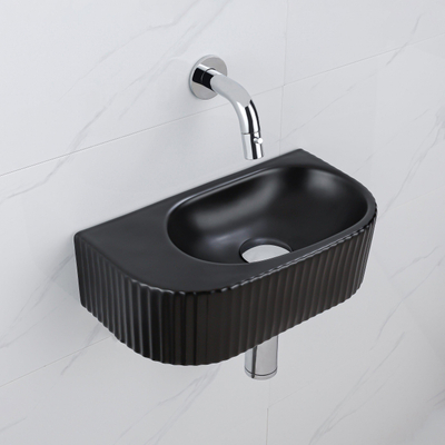 QeramiQ Fuente fonteinset – halfrond – 40x21.5x12 cm – zonder kraangat – chromen kraan – geribbeld