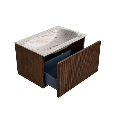MONDIAZ KURVE-DLUX Meuble de salle de bains 70cm couleur Walnut avec 1 tiroir et 0 portes. Lavabo BIG SMALL Centre sans trou de robinet Nata.