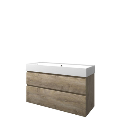 Proline Loft badkamermeubelset - 120x46x70cm - porselein Loft wastafel - 0 kraangaten - a symmetrisch - MFC Raw oak/Glans wit