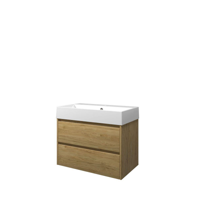 Proline Loft badkamermeubelset - 80x46x62cm - porselein Loft wastafel - 1 kraangat - symmetrisch - MFC Ideal oak/Glans wit TWEEDEKANS