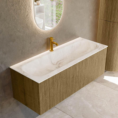 Mondiaz KURVE-DLUX Ensemble de meuble salle de bain - 120x46x40cm - 1 tiroir - lavabo en solid surface - milieu - 1 trou de robinet - Dusk