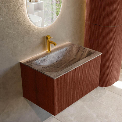 MONDIAZ KURVE-DLUX 70cm badmeubel kleur Ruby met 1 lade en 0 deuren. Wastafel BIG SMALL Midden 1 kraangat Oza.