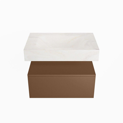 Mondiaz ALAN-DLUX Ensemble de meuble - 70cm - meuble Rust mat - 1 tiroir - Lavabo Cloud Ostra suspendu - vasque Centre - 0 trous de robinet