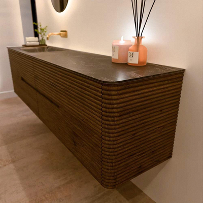 Mondiaz CIRO-DLUX Meuble de salle de bains - 190x45x50cm - Plan-vasque Solid surface Lava - 1 vasque à gauche - sans trous de robinetterie - 4 tiroirs - Dusk