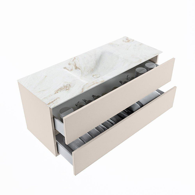 MONDIAZ VICA-DLUX Ensemble meuble de salle de bains - 120cm - sous-meuble linen - 2 tiroirs - lavabo encastré cloud central - sans trous de robinet - version haute 60cm - frape