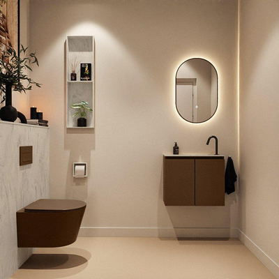 MONDIAZ TURE-DLUX Meuble toilette - 60cm - Rust - EDEN - vasque Opalo - position droite - 1 trou de robinet