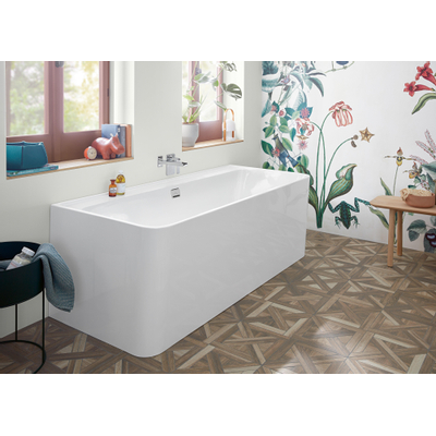 Villeroy & Boch Collaro baignoire semi-autoportante semi-autoportante - 180x80cm - rectangulaire trop-plein chrome Acrylique Blanc Brillant