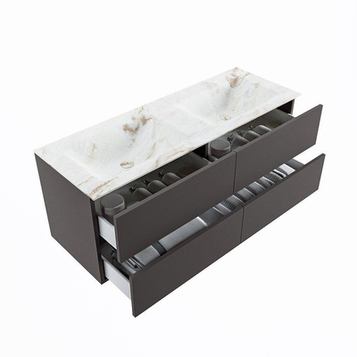 MONDIAZ VICA-DLUX Ensemble meuble de salle de bains - 130cm - meuble bas dark grey - 4 tiroirs - lavabo encastré cloud double - sans trous de robinetterie - version haute 60cm - frape