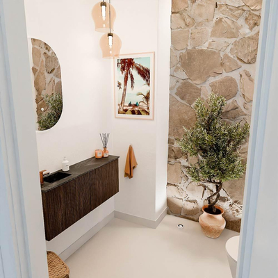 Mondiaz JOYA-DLUX 100cm toiletmeubel - kleur Walnut - Wastafel FAYE positie Links 1 kraangat kleur Lava.