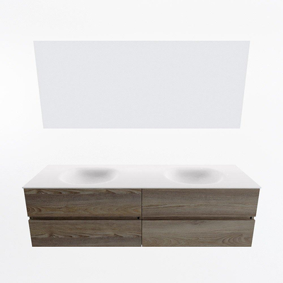 Mondiaz Vica ensemble de meuble de salle de bain - 170cm - meuble sous-vasque marron foncé gris - 4 tiroirs - lavabo moon double - 2 trous de robinet - couleur talc - miroir LED - version XL 60cm de haut