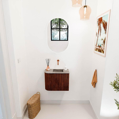 Mondiaz JOYA-DLUX 51.6cm toiletmeubel - ronding links kleur Ruby - Wastafel FAYE positie Rechts Zonder kraangat kleur Oza.