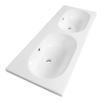 Saniclass Palermo Meuble lavabo - 120x47x3.5cm - trop-plein - 2 lavabos gauche/droite - sans trou de robinet - céramique - blanc