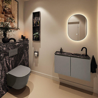 MONDIAZ TURE-DLUX Meuble toilette - 80cm - Smoke - EDEN - vasque Lava - position droite - 1 trou de robinet
