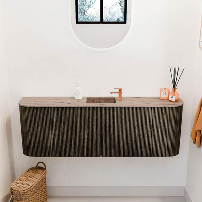 Mondiaz JOYA-DLUX 123.2cm toiletmeubel - ronding links en rechts kleur Shadow - Wastafel FAYE positie Midden 1 kraangat kleur Arena.