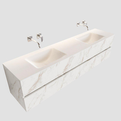 ENSEMBLE DE MEUBLE MONDIAZ VICA - 200cm - 4 tiroirs - lavabo Cloud double - 0 trous de robinet - solid surface marbre carrara