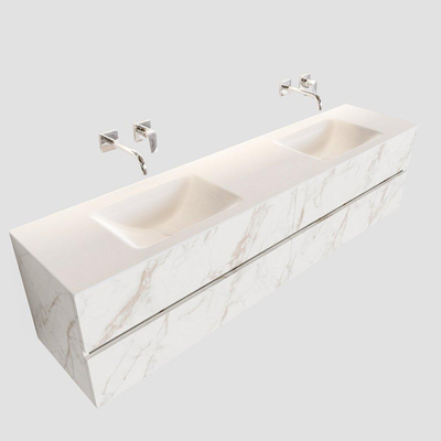 Mondiaz VICA Meuble Carrara avec 4 tiroirs 200x50x45cm vasque lavabo Cloud double sans trou de robinet