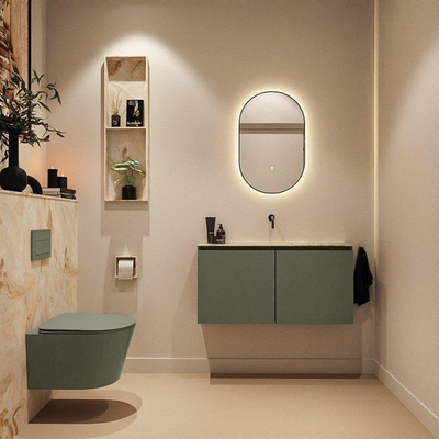 MONDIAZ TURE-DLUX meuble WC 100 cm Army. Lavabo EDEN Frappe position milieu. Sans trou de robinet.