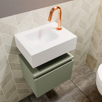 MONDIAZ ANDOR Toiletmeubel 40x30x30cm met 1 kraangaten 1 lades army mat Wastafel Lex links Solid Surface Wit