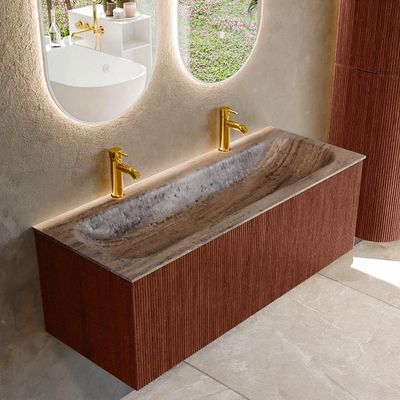 MONDIAZ KURVE-DLUX 120cm badmeubel kleur Ruby met 1 lade en 0 deuren. Wastafel BIG LARGE Midden 2 kraangaten Oza.
