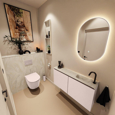 MONDIAZ TURE-DLUX meuble WC 100 cm Rosee. Lavabo EDEN Ostra position à droite. Avec 1 trou de robinet.