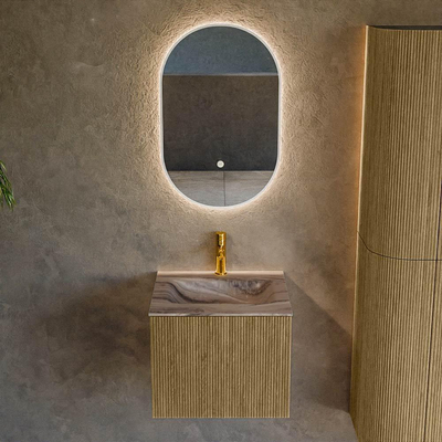 MONDIAZ KURVE-DLUX Meuble de salle de bains 50 cm couleur Dusk avec 1 tiroir et 0 porte. Lavabo GRUNNE Central 1 trou de robinet Sombra.