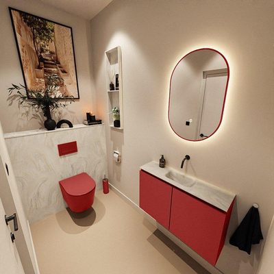 MONDIAZ TURE-DLUX Meuble toilette - 80cm - Fire - EDEN - vasque Ostra - position centrale - sans trou de robinet