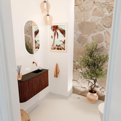 Mondiaz JOYA 81.6cm toiletmeubel - ronding links kleur Ruby - Wastafel FAYE positie Rechts Zonder kraangat kleur Urban.