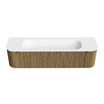 Mondiaz KURVE Ensemble de meuble de salle de bains - 170x46x40cm - 1 tiroir - 2 portes - lavabo solid surface - central - 1 trou de robinet - Dusk
