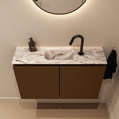 MONDIAZ TURE-DLUX meuble WC 80 cm Rust. EDEN lavabo Glace position milieu. Avec 1 trou de robinet.