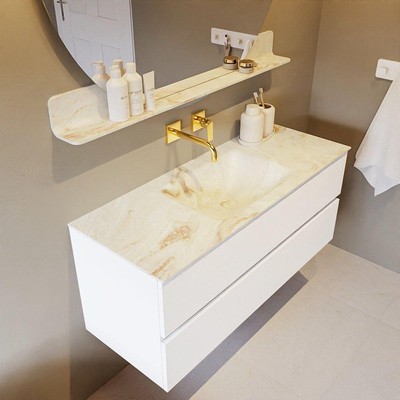 MONDIAZ VICA-DLUX Ensemble meuble de salle de bains - 120cm - meuble bas talc - 2 tiroirs - lavabo encastré cloud central - sans trous de robinet - version haute 60cm - frape