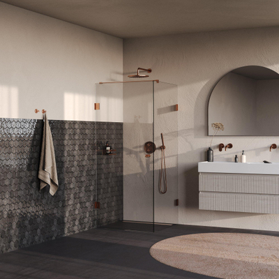 BRAUER Void Carving Douchecabine - 90x90x200cm - draaideur - glascoating - omkeerbaar - helder glas - geborsteld koper PVD