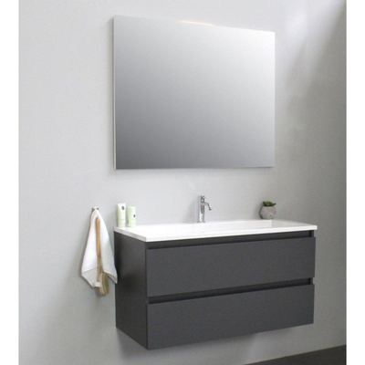 Basic Bella Meuble avec lavabo acrylique 100x55x46cm 1 trou de robinet avec miroir Anthracite mat