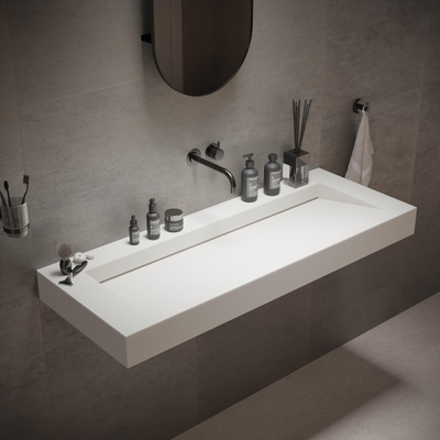 Ideavit Solidsquare B 10 Lavabo 120x46x10cm sans trou pour robinetterie Solid surface blanc mat