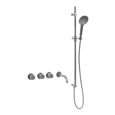 Fortifura Nebbio Badcombinatie-set - thermostaatkraan - glijstang - geïntegreerde - wandaansluitbocht - gladde doucheslang - ronde handdouche - uitloop - geborsteld RVS