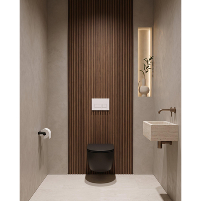 QeramiQ Dely Swirl Toiletset - 36.3x51.7cm - Geberit UP720 Duofix Sigma inbouwreservoir - slim zitting - bedieningsplaat glans wit - rechthoekige knoppen - mat zwart