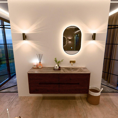 Mondiaz CIRO-DLUX Ensemble de meubles de salle de bains - 140x45x50cm - Vasque en solid surface Sombra - 1 vasque à droite - sans trous de robinetterie - 4 tiroirs - Ruby