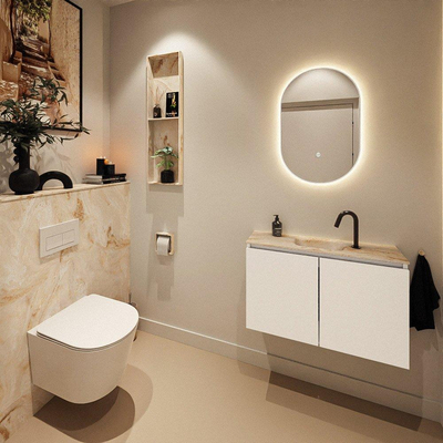 MONDIAZ TURE-DLUX Meuble toilette - 80cm - Talc - EDEN - vasque Frappe - position centrale - 1 trou de robinet