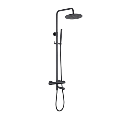 Fortifura Calvi Regendoucheset - thermostatisch - 25cm hoofddouche - metalen slang - staafhanddouche - draaibare baduitloop - mat zwart