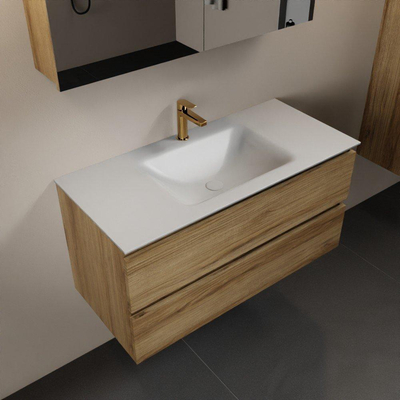 Mondiaz AIVY Ensemble de meuble - 100x45x50cm - 1 trou de robinet - 1 vasque Talc Solid surface - Centre - 2 tiroirs - avec armoire de toilette - Melamine Chai