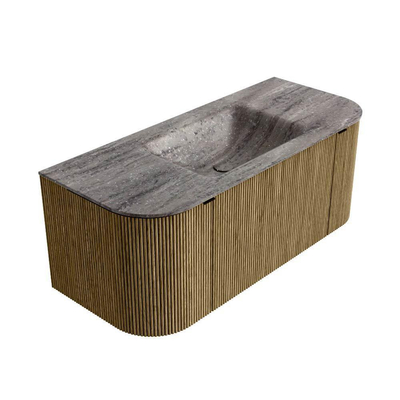 MONDIAZ KURVE-DLUX Meuble de salle de bains 110cm arrondi Gauche + Droite couleur Dusk avec 1 tiroir et 2 portes. Vasque CLOUD Centrale sans trou de robinet Oza.