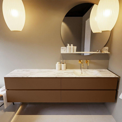 Mondiaz VICA-DLUX ensemble de meuble de salle de bain - 200cm - meuble sous-vasque repos - 4 tiroirs - lavabo encastré cloud droite - sans trous de robinet - version haute de 60cm - glace