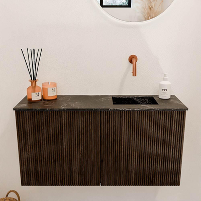 Mondiaz JOYA-DLUX 80cm toiletmeubel - kleur Walnut - Wastafel FAYE positie Rechts Zonder kraangat kleur Lava.
