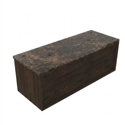 Saniclass Holz Frame Ensemble meuble de salle de bains - 120x45x43cm - Plan de toilette en pierre naturelle Noche dark emperador - 2 trous de robinetterie - 1 tiroir - chêne charcoal mat (bois)