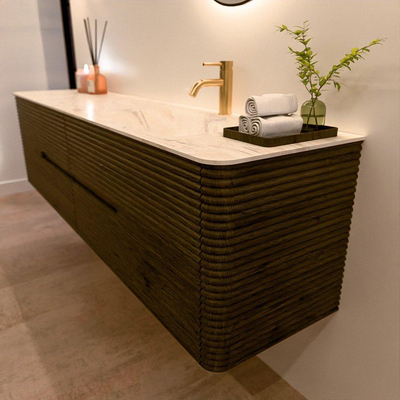 Mondiaz CIRO-DLUX Badkamermeubelset - 190x45x50cm - Solid surface wastafel Ostra - 1 wasbak Rechts - 1 kraangat - 4 lades - Shadow