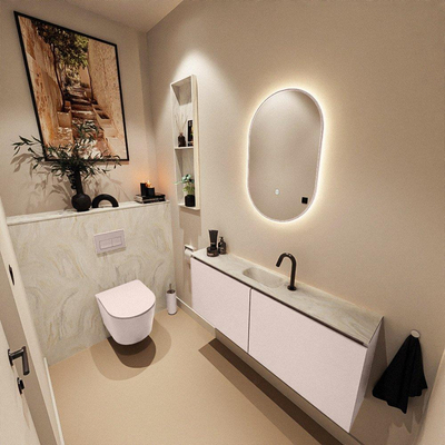 MONDIAZ TURE-DLUX Meuble toilette - 120cm - Rosee - EDEN - vasque Ostra - position centrale - 1 trou de robinet