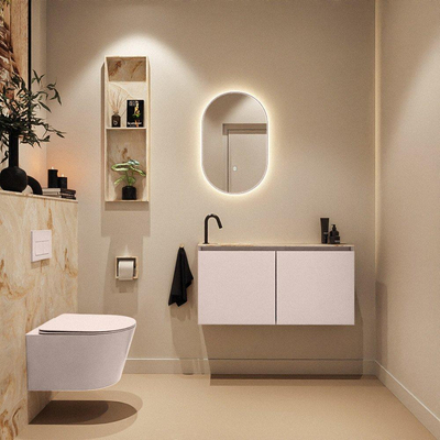 MONDIAZ TURE-DLUX Meuble toilette - 100cm - Rosee - EDEN - vasque Frappe - position gauche - 1 trou de robinet