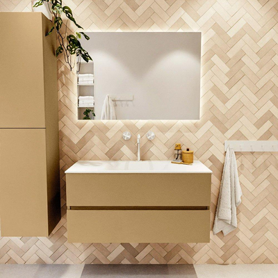 Mondiaz VICA ensemble de meuble de salle de bain - 100cm - meuble sous-vasque oro - 2 tiroirs - lavabo cloud milieu - 1 trou de robinet - version haute de 60cm - talc