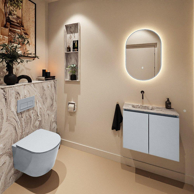 MONDIAZ TURE-DLUX Meuble toilette - 60cm - Clay - EDEN - vasque Glace - position gauche - sans trou de robinet