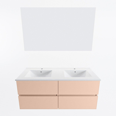 Mondiaz VICA ensemble de meuble de salle de bain - 120cm - meuble sous-vasque rosee - 4 tiroirs - lavabo denia double - 2 trous de robinet - couleur Blanc Brillant - miroir LED - version XL 60cm de haut